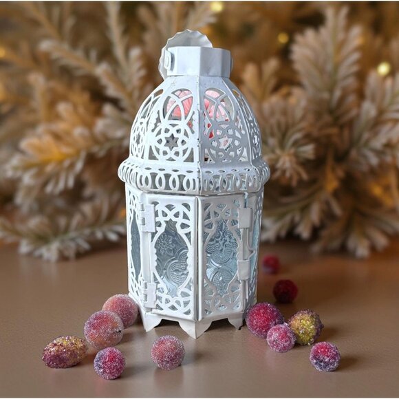 Gallery of Light Moroccan Lantern Metal With Intricate Cut-Out Design For Candle - Picture 5 of 9
